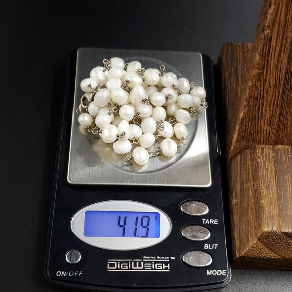 32 Inch Sterling Silver Rustic Genuine Pearls Long Necklace - Picture 7 of 7